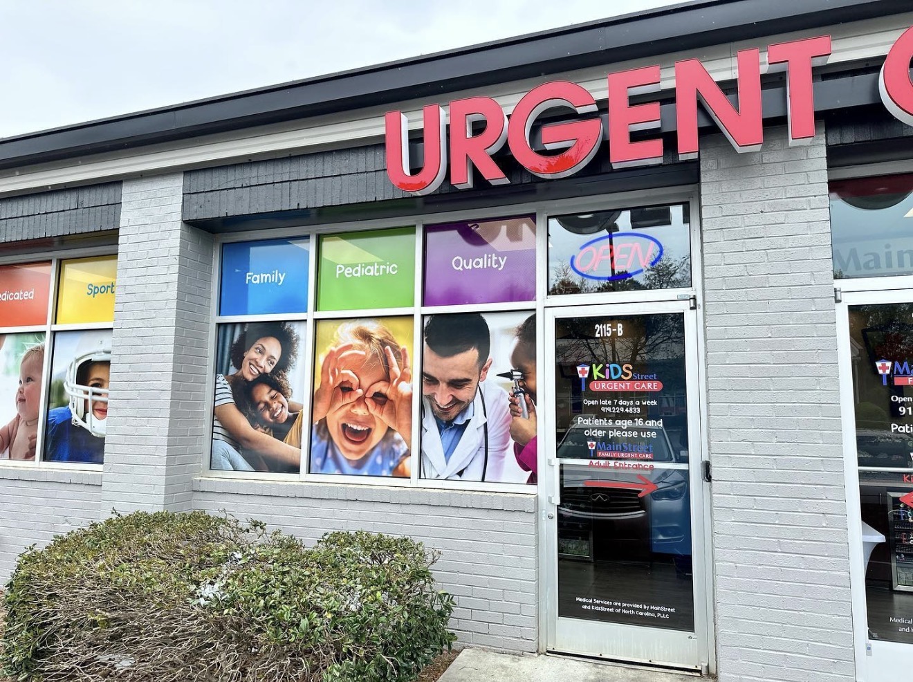 Clean urgent-care storefront windows