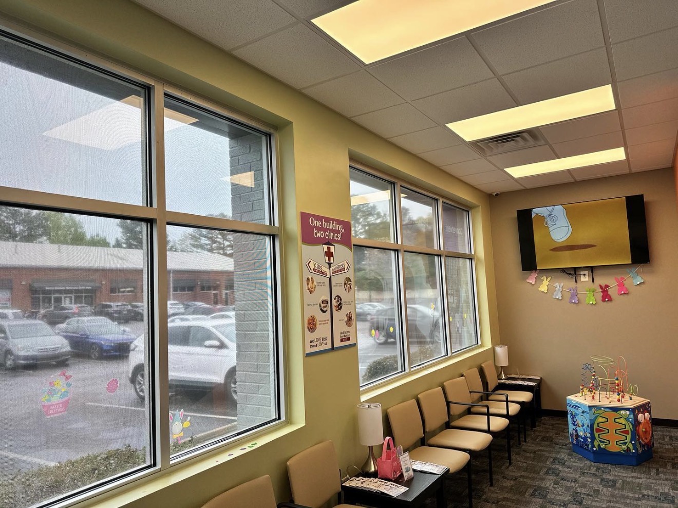 Clean commercial waiting-room windows